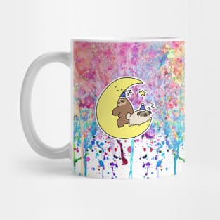 Sleepy Moon Pug and Sloth Rainbow Paint Mug